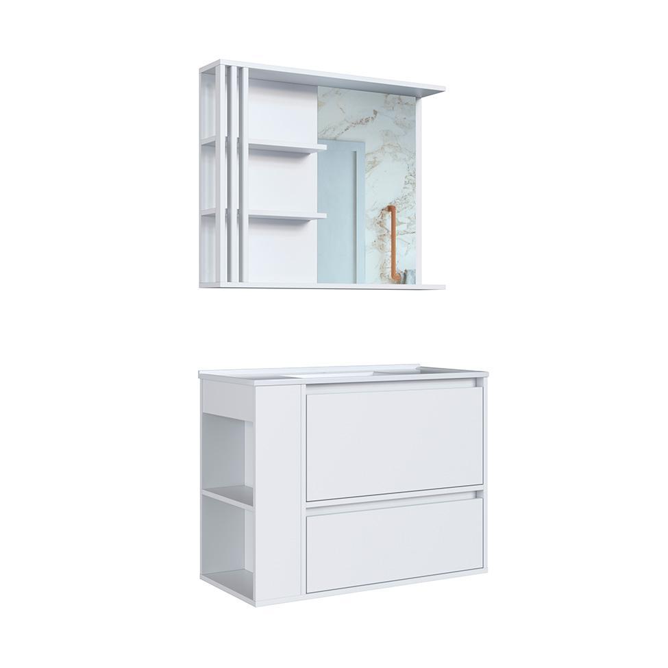 Conjunto de Gabinete com Lavatório Estela e Armário de Banheiro com Espelho 1 PT 1 GV Branco - 7