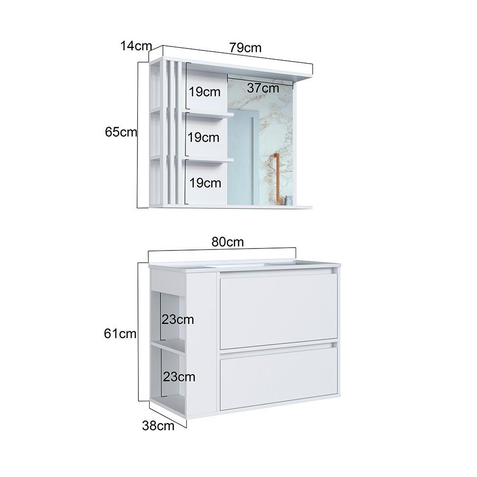 Conjunto de Gabinete com Lavatório Estela e Armário de Banheiro com Espelho 1 PT 1 GV Branco - 8