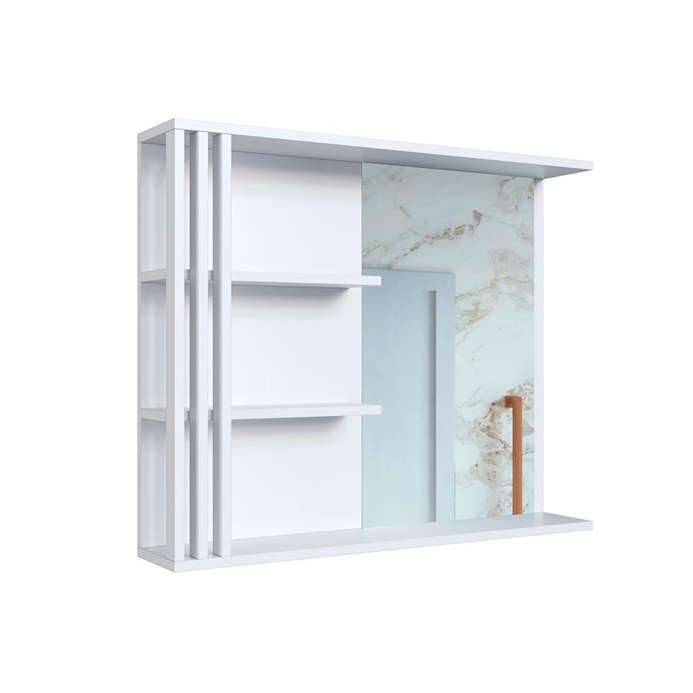 Conjunto de Gabinete com Lavatório Estela e Armário de Banheiro com Espelho 1 PT 1 GV Branco - 10