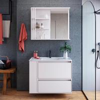 Conjunto de Gabinete com Lavatório Estela e Armário de Banheiro com Espelho 1 PT 1 GV Branco