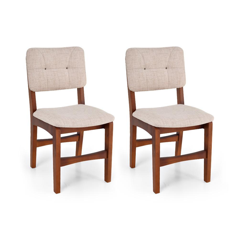 Conjunto com 2 Cadeiras Sabrina Linho Bege e Nozes - 1