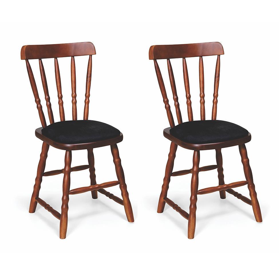 Conjunto com 2 Cadeiras Dalas Veludo Preto e Nozes - 1