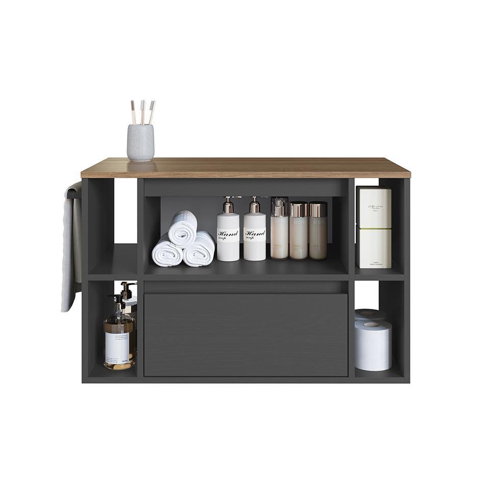 Gabinete de Banheiro Sierra 1 PT 1 GV Grafite e Mel - 2