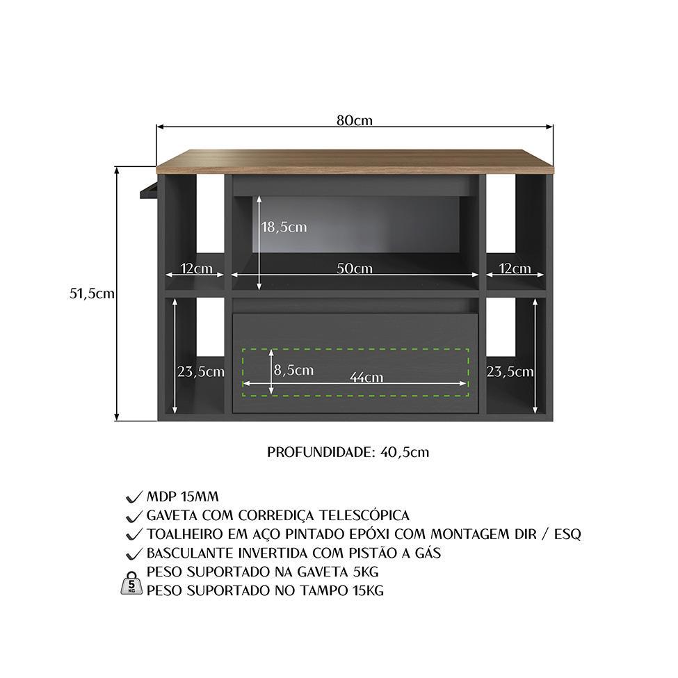 Gabinete de Banheiro Sierra 1 PT 1 GV Grafite e Mel - 7