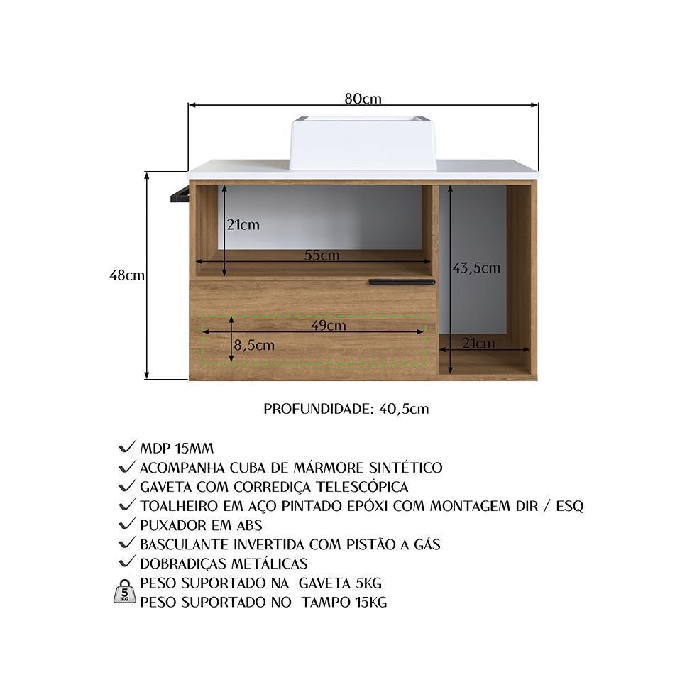 Gabinete de Banheiro com Cuba Pamplona 2 PT 1 GV Mel e Branco - 7
