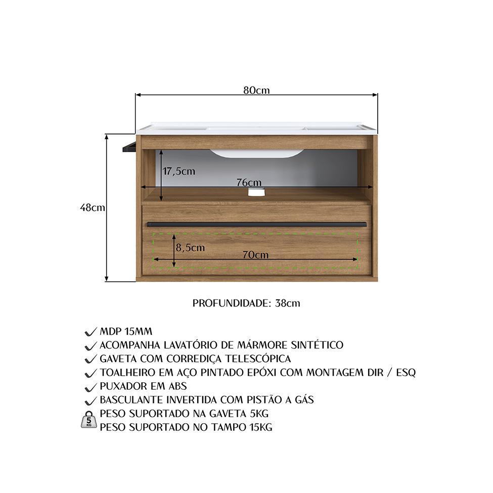 Gabinete de Banheiro com Pia Sebastian 1 PT 1 GV Mel - 7