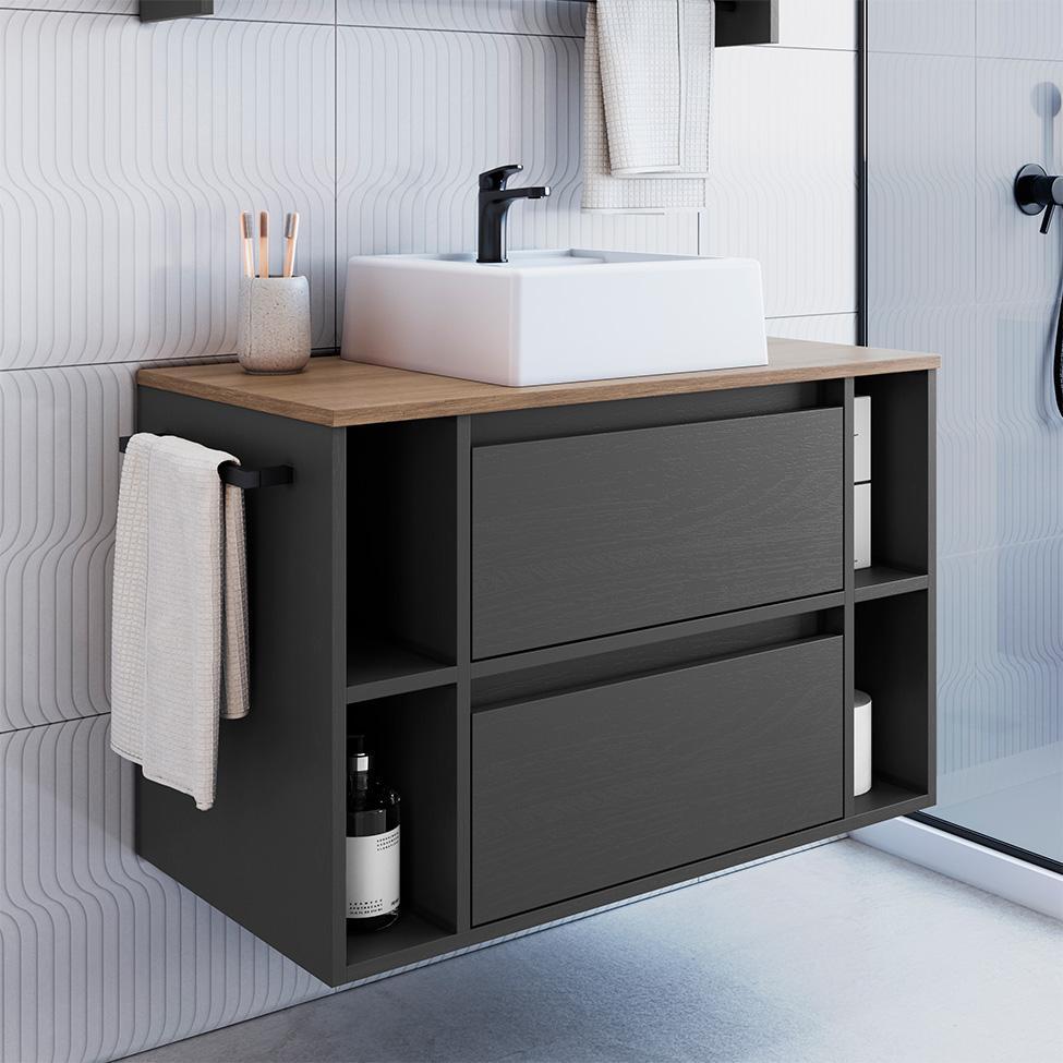 Gabinete de Banheiro com Cuba Sierra 1 PT 1 GV Grafite e Mel - 4