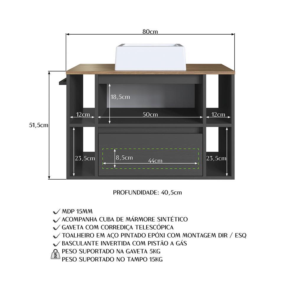 Gabinete de Banheiro com Cuba Sierra 1 PT 1 GV Grafite e Mel - 6