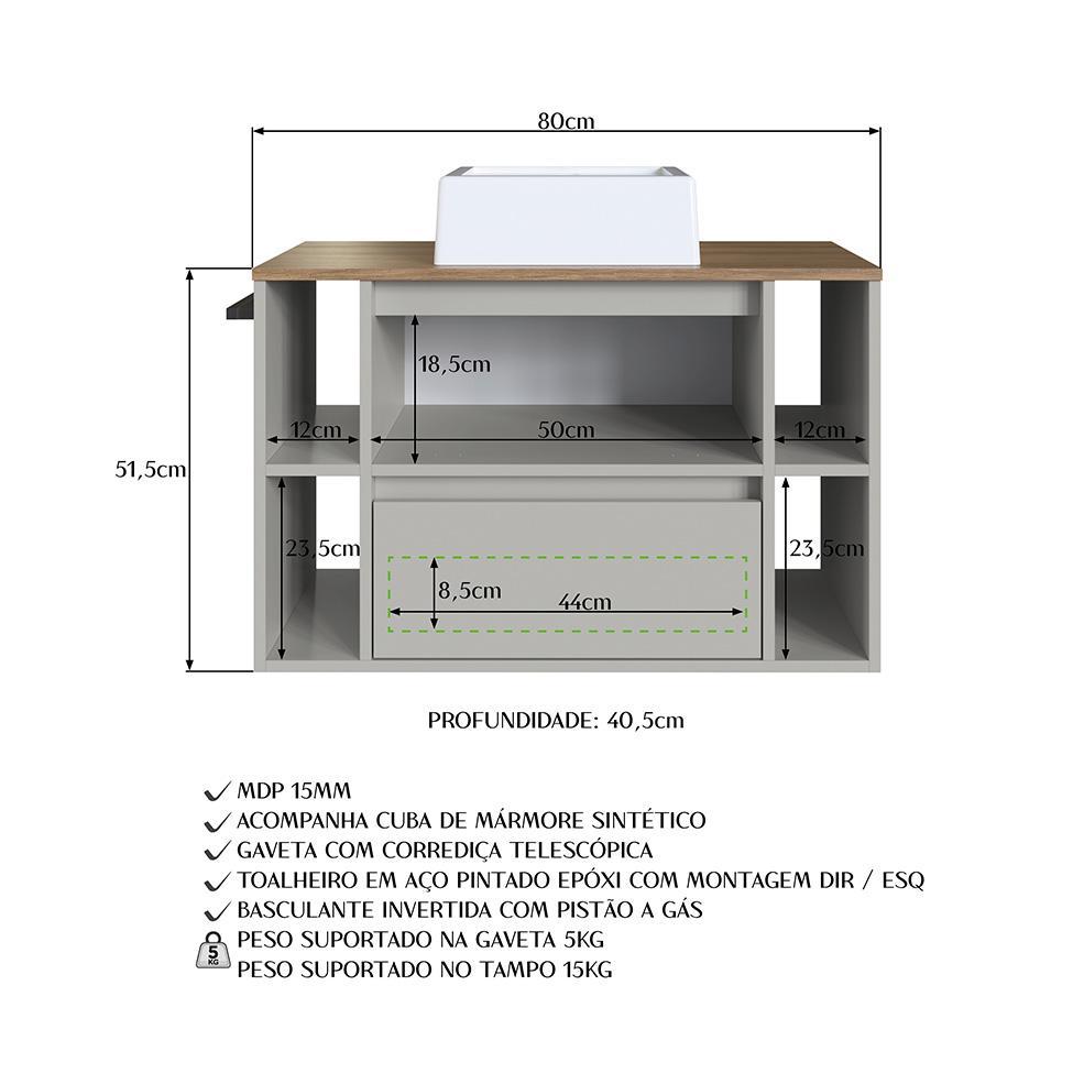 Gabinete de Banheiro com Cuba Sierra 1 PT 1 GV Arenas e Mel - 7