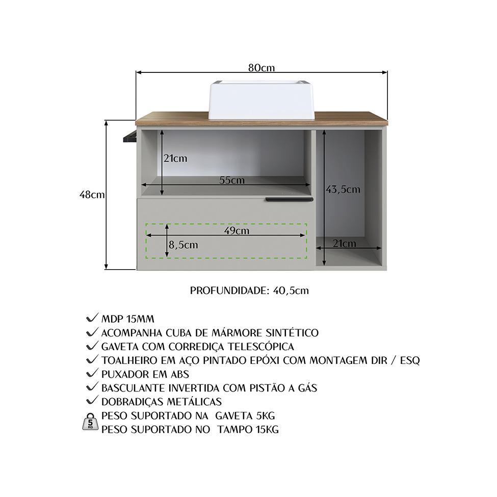 Gabinete de Banheiro com Cuba Pamplona 2 PT 1 GV Arenas e Mel - 7