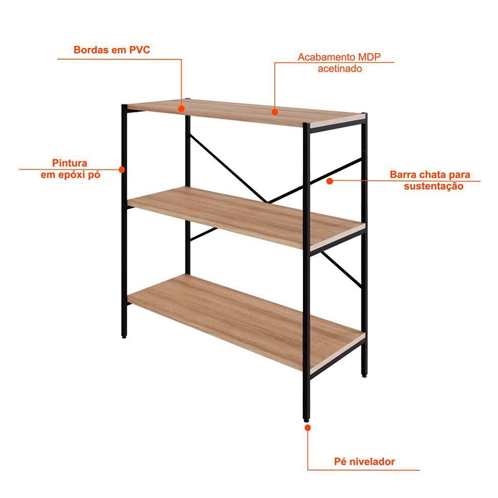 Estante com 3 Prateleiras Tub Mel e Preta 80 cm - 5