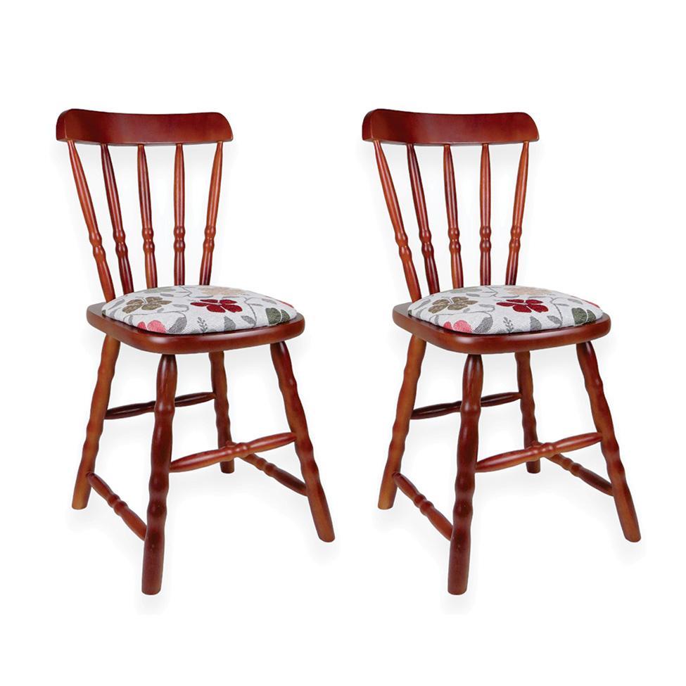 Conjunto com 2 Cadeiras Dalas Poliéster Florido e Imbuia - 1