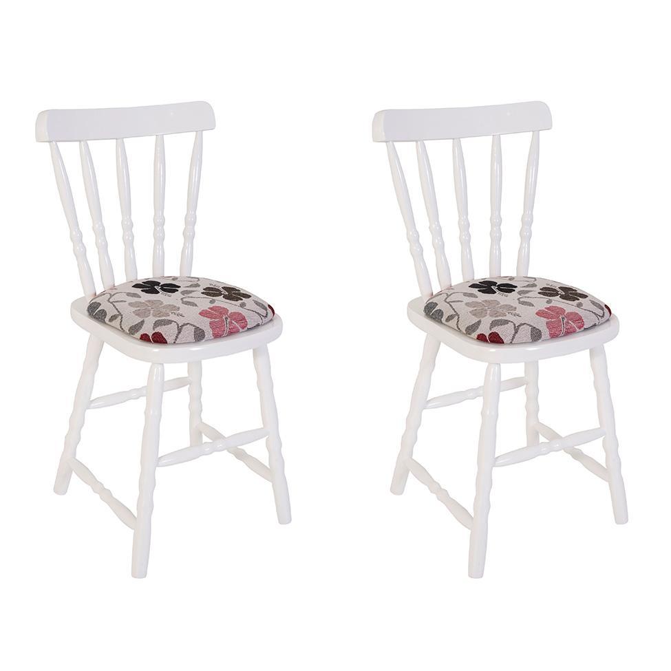 Conjunto com 2 Cadeiras Dalas Poliéster Florido e Branco - 1