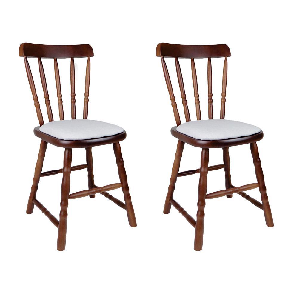 Conjunto com 2 Cadeiras Dalas Linho Branco e Nozes - 1