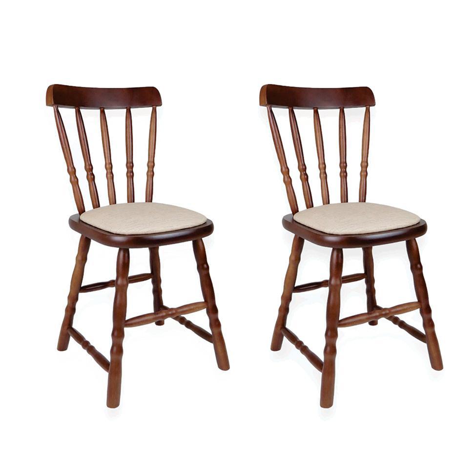 Conjunto com 2 Cadeiras Dalas Linho Bege e Nozes - 1