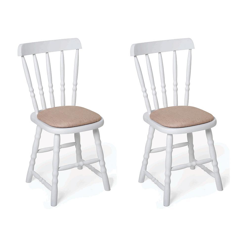 Conjunto com 2 Cadeiras Dalas Linho Bege e Branco - 1