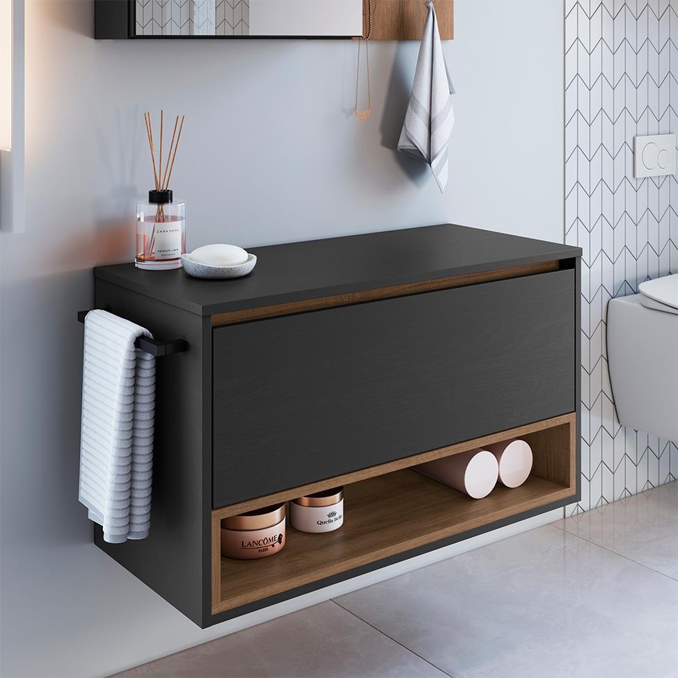 Gabinete de Banheiro Viseu 1 PT Grafite e Mel - 4