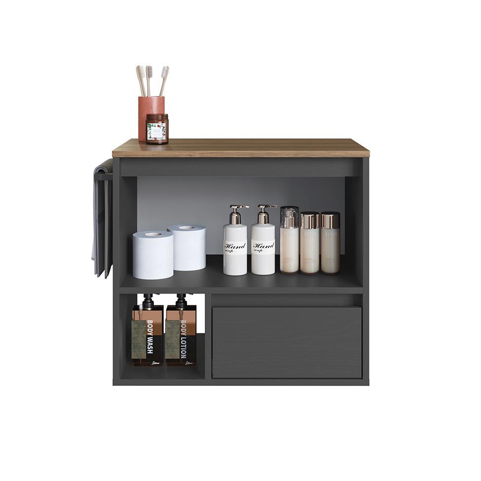 Gabinete de Banheiro Vigo 1 PT 1 GV Grafite e Mel - 2