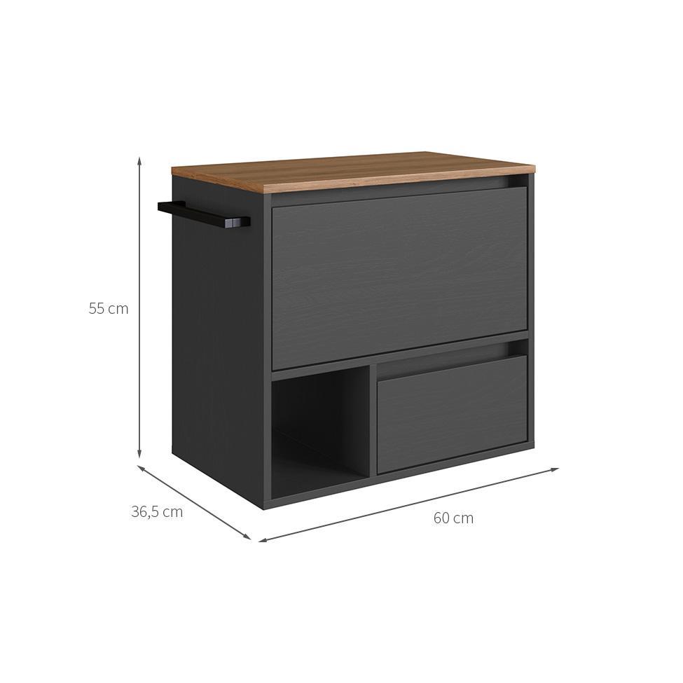 Gabinete de Banheiro Vigo 1 PT 1 GV Grafite e Mel - 3