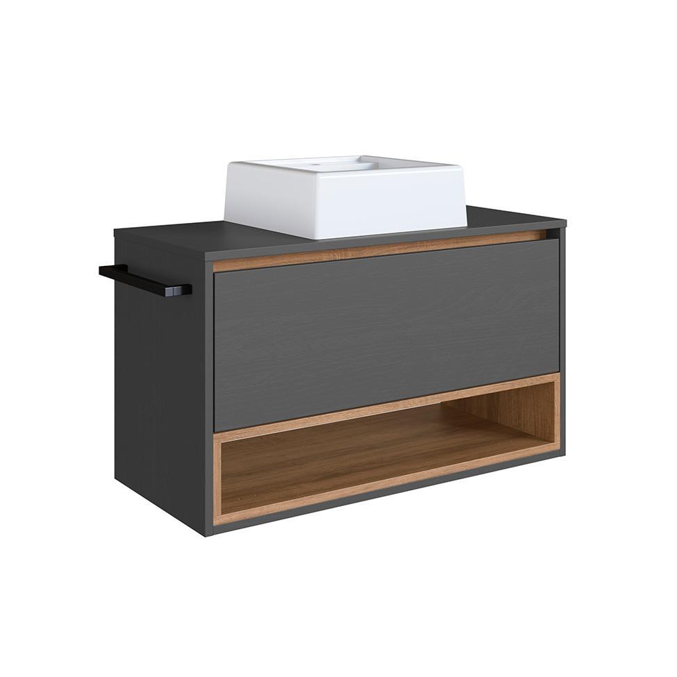 Gabinete de Banheiro com Cuba Viseu 1 PT Grafite e Mel - 1