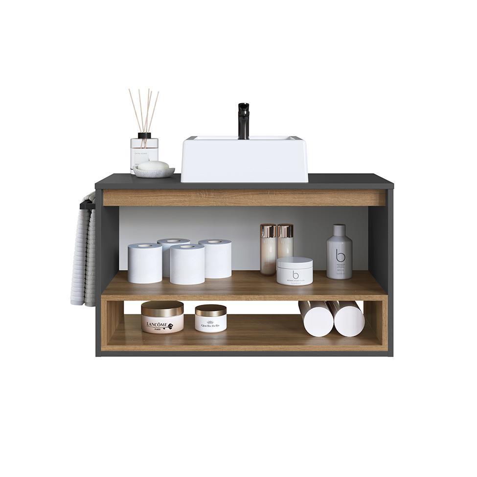 Gabinete de Banheiro com Cuba Viseu 1 PT Grafite e Mel - 2