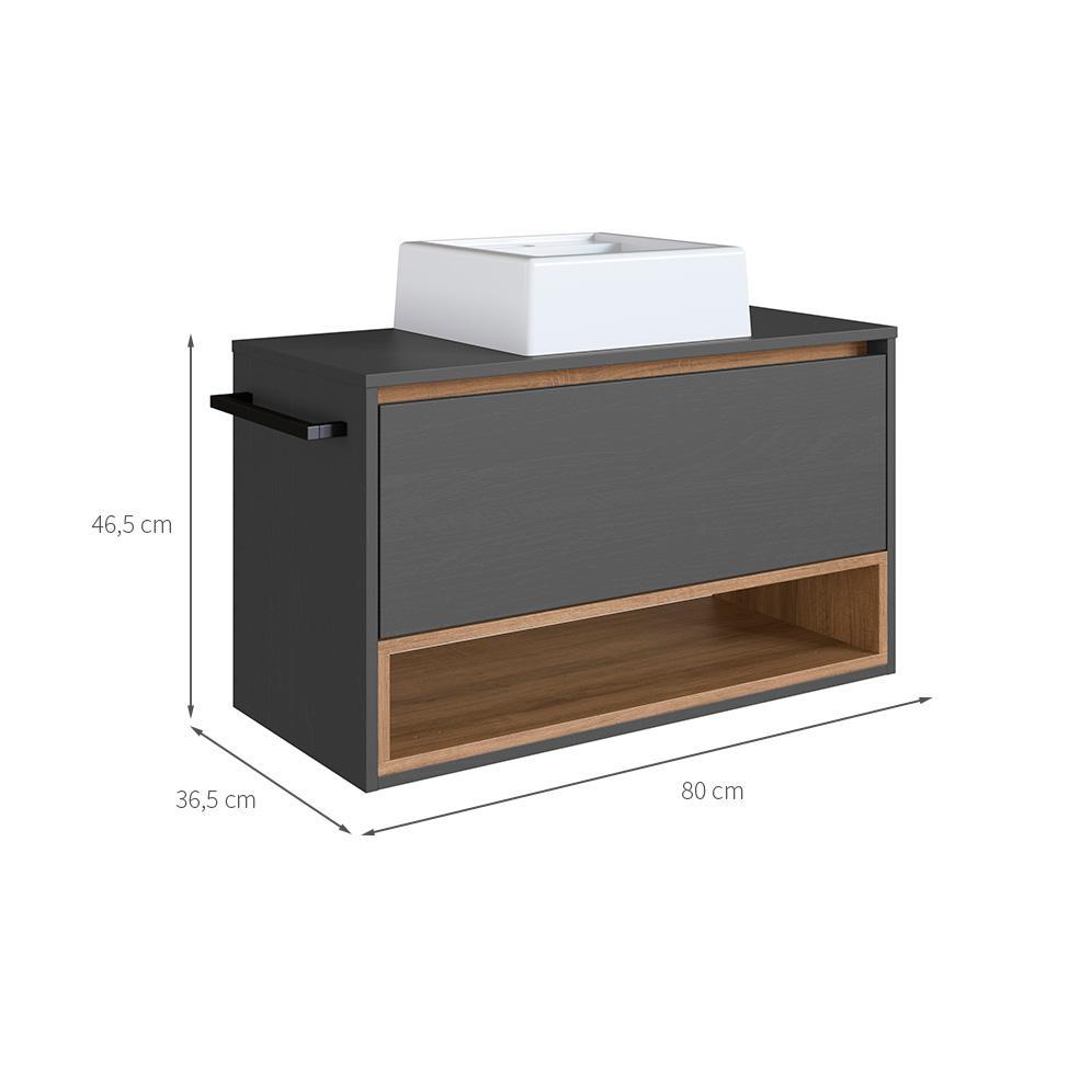 Gabinete de Banheiro com Cuba Viseu 1 PT Grafite e Mel - 3