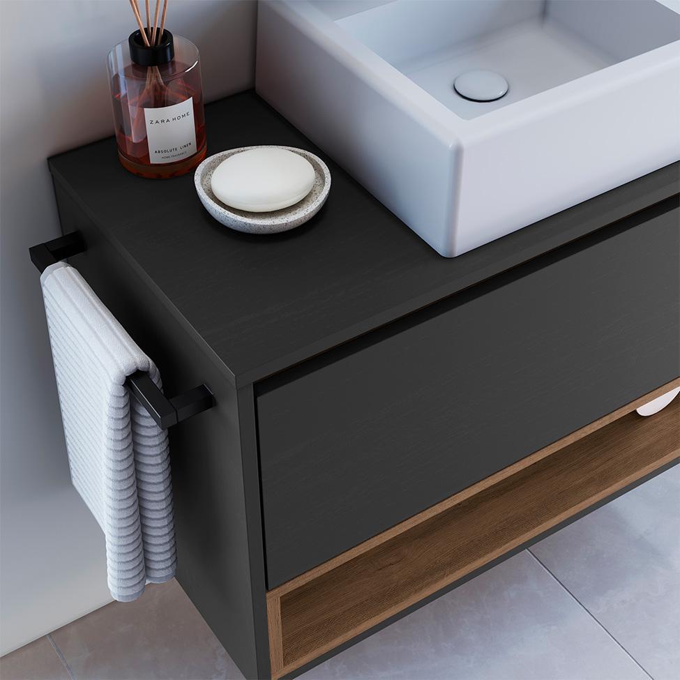 Gabinete de Banheiro com Cuba Viseu 1 PT Grafite e Mel - 6