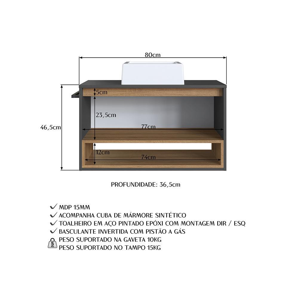 Gabinete de Banheiro com Cuba Viseu 1 PT Grafite e Mel - 8