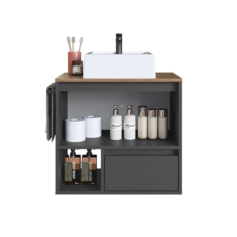 Gabinete de Banheiro com Cuba Vigo 1 PT 1 GV Grafite e Mel - 2