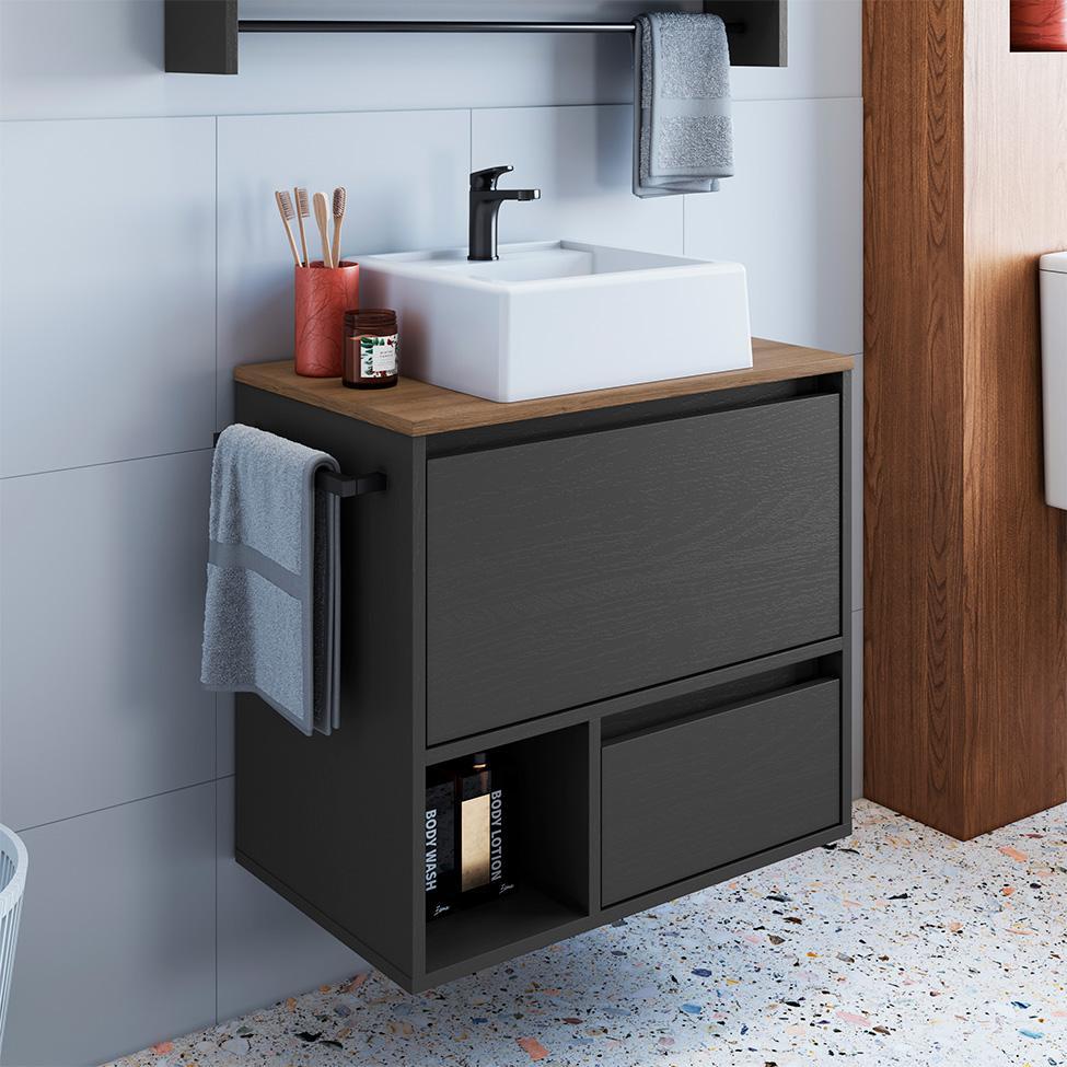 Gabinete de Banheiro com Cuba Vigo 1 PT 1 GV Grafite e Mel - 4