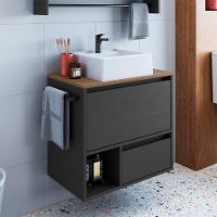 Gabinete de Banheiro com Cuba Vigo 1 PT 1 GV Grafite e Mel