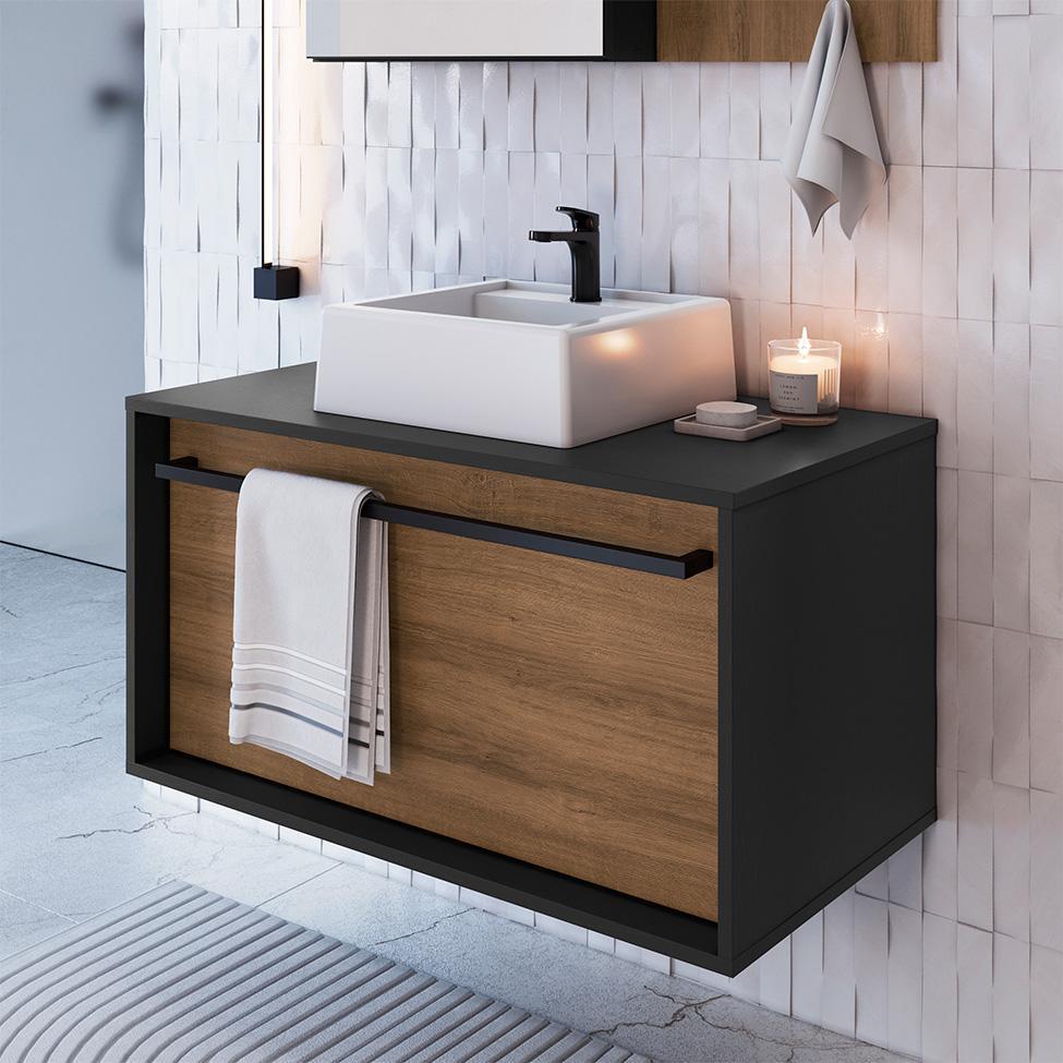 Gabinete de Banheiro com Cuba Estella 1 GV Mel e Grafite - 2