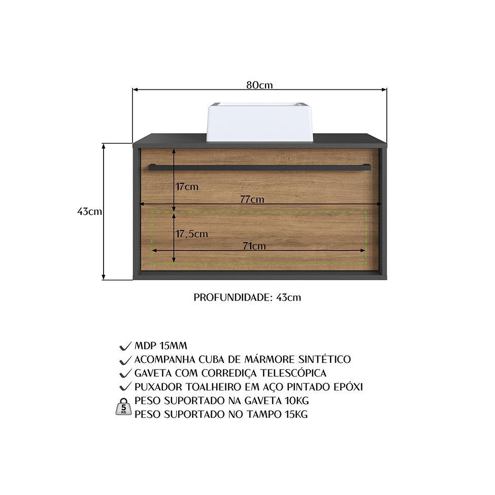 Gabinete de Banheiro com Cuba Estella 1 GV Mel e Grafite - 8