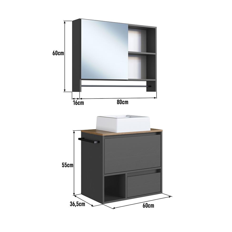 Conjunto para Banheiro com Cuba Vigo 2 PT 1 GV Grafite e Mel - 3