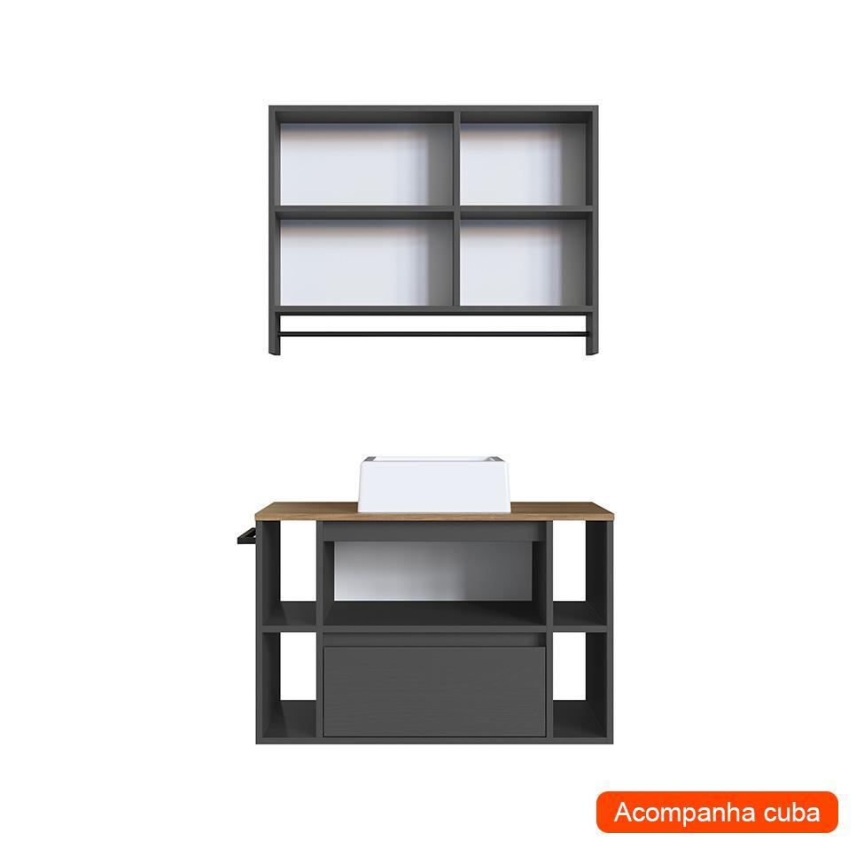 Conjunto para Banheiro com Cuba Sierra 2 PT 1 GV Grafite e Mel - 2