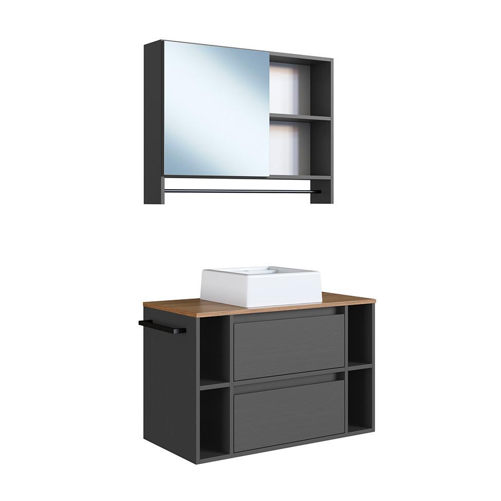 Conjunto para Banheiro com Cuba Sierra 2 PT 1 GV Grafite e Mel - 4