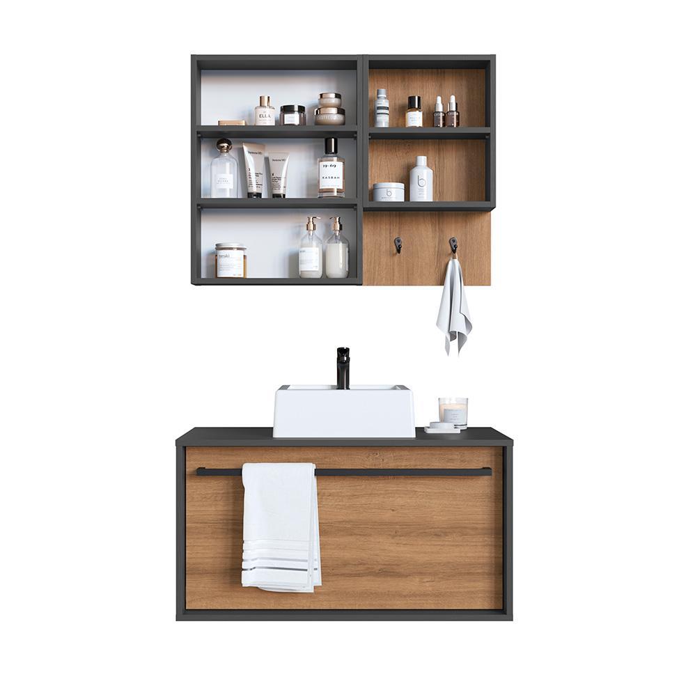 Conjunto para Banheiro com Cuba Estella 2 PT 1 GV Mel e Grafite - 4