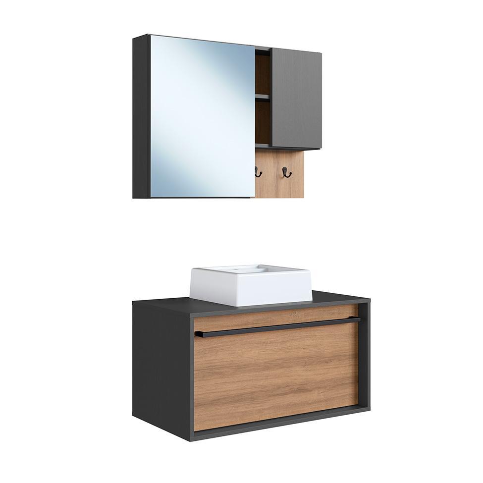 Conjunto para Banheiro com Cuba Estella 2 PT 1 GV Mel e Grafite - 5