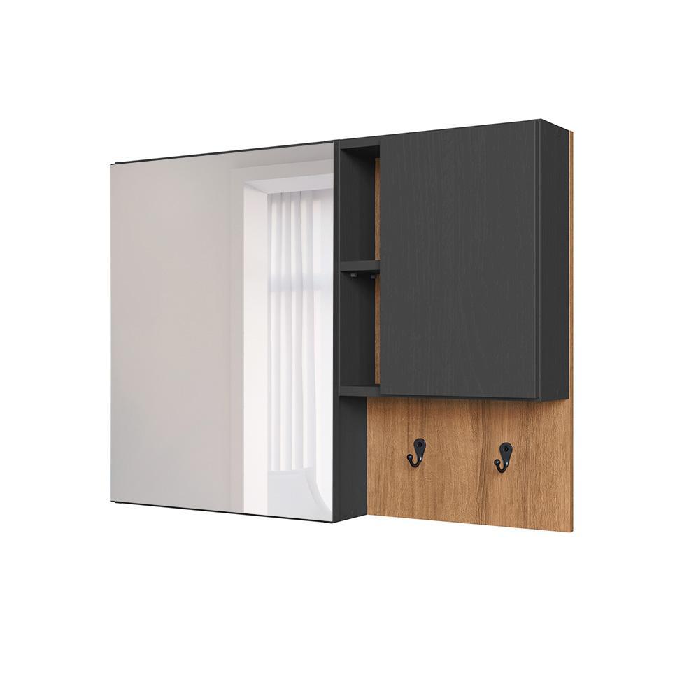 Armário de Banheiro com Espelho Berti 2 PT Mel e Grafite - 7