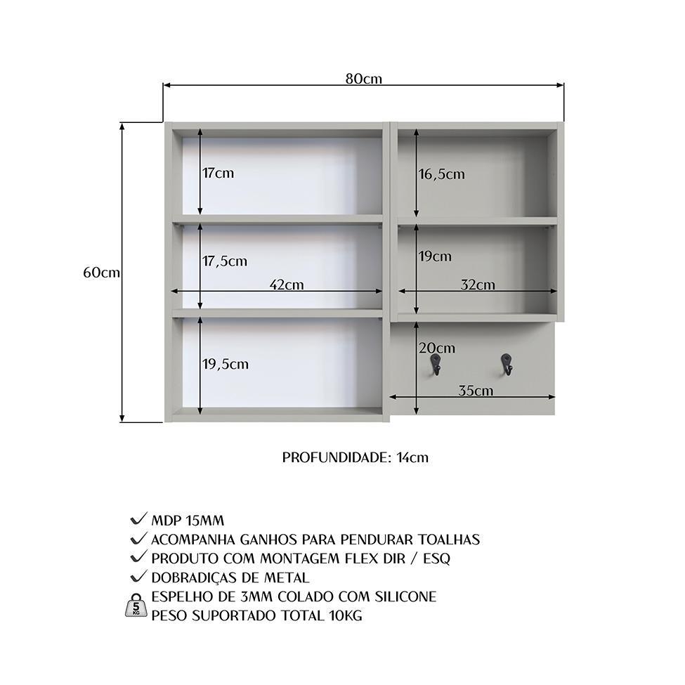 Armário de Banheiro com Espelho Berti 2 PT Arenas - 10