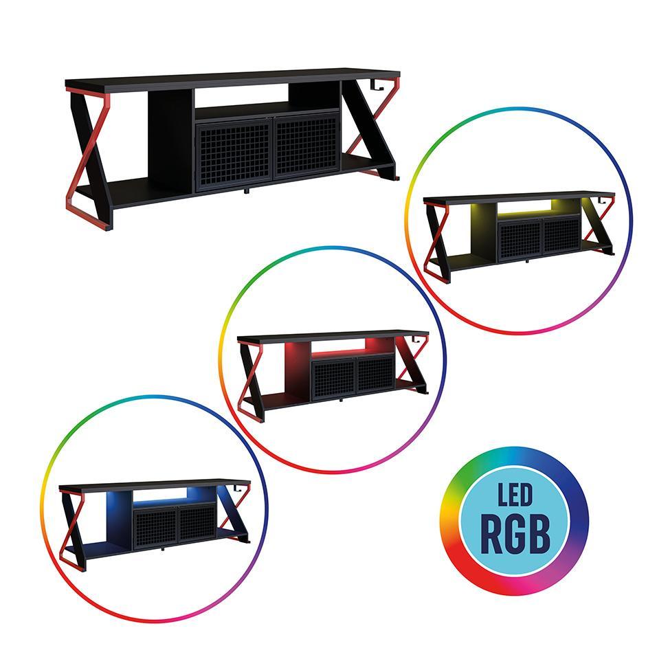 Rack Gamer para TV até 60 Polegadas Linus com LED 2 PT Preto e Vermelho - 2