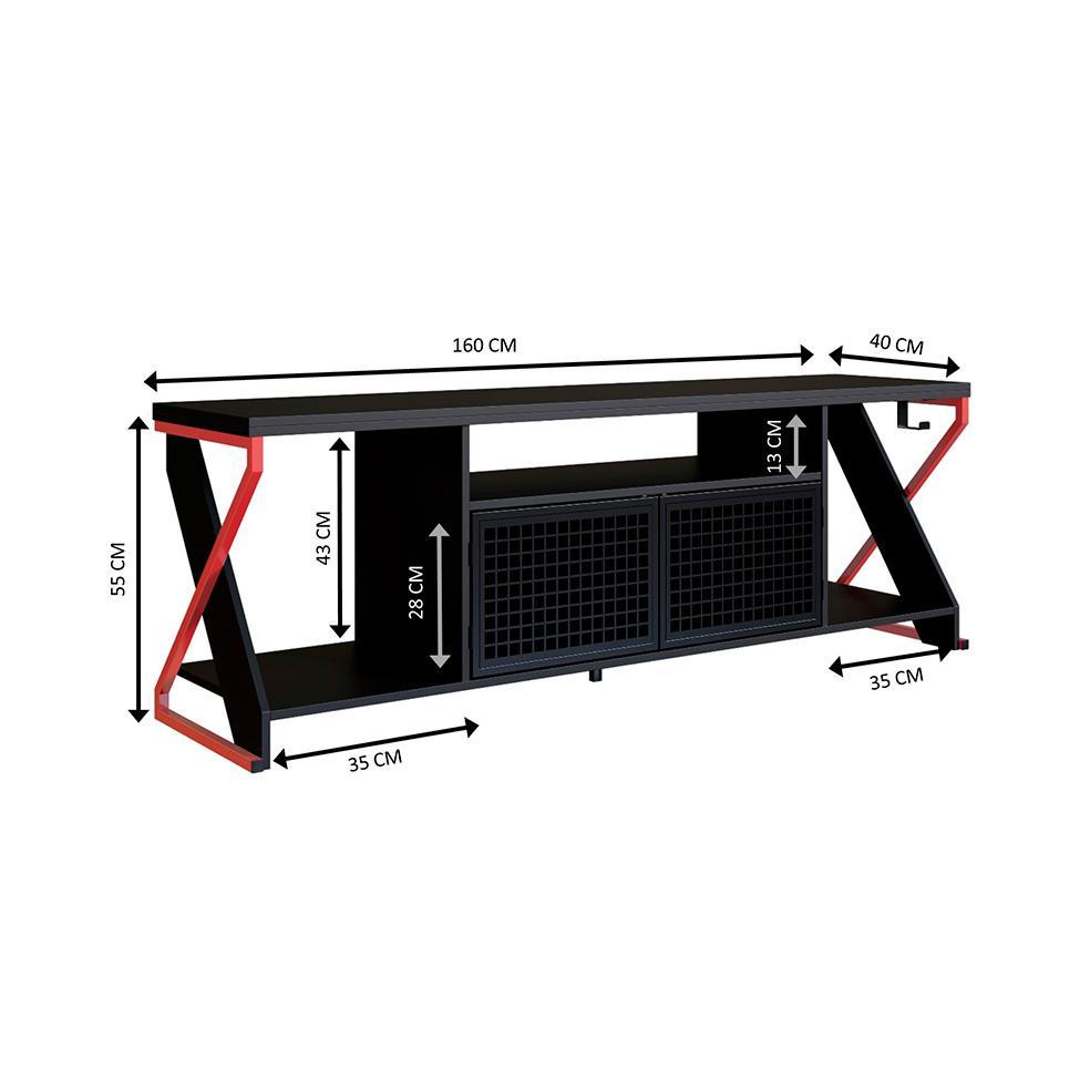Rack Gamer para TV até 60 Polegadas Linus com LED 2 PT Preto e Vermelho - 3