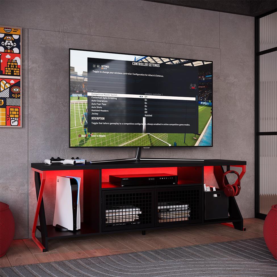 Rack Gamer para TV até 60 Polegadas Linus com LED 2 PT Preto e Vermelho - 4