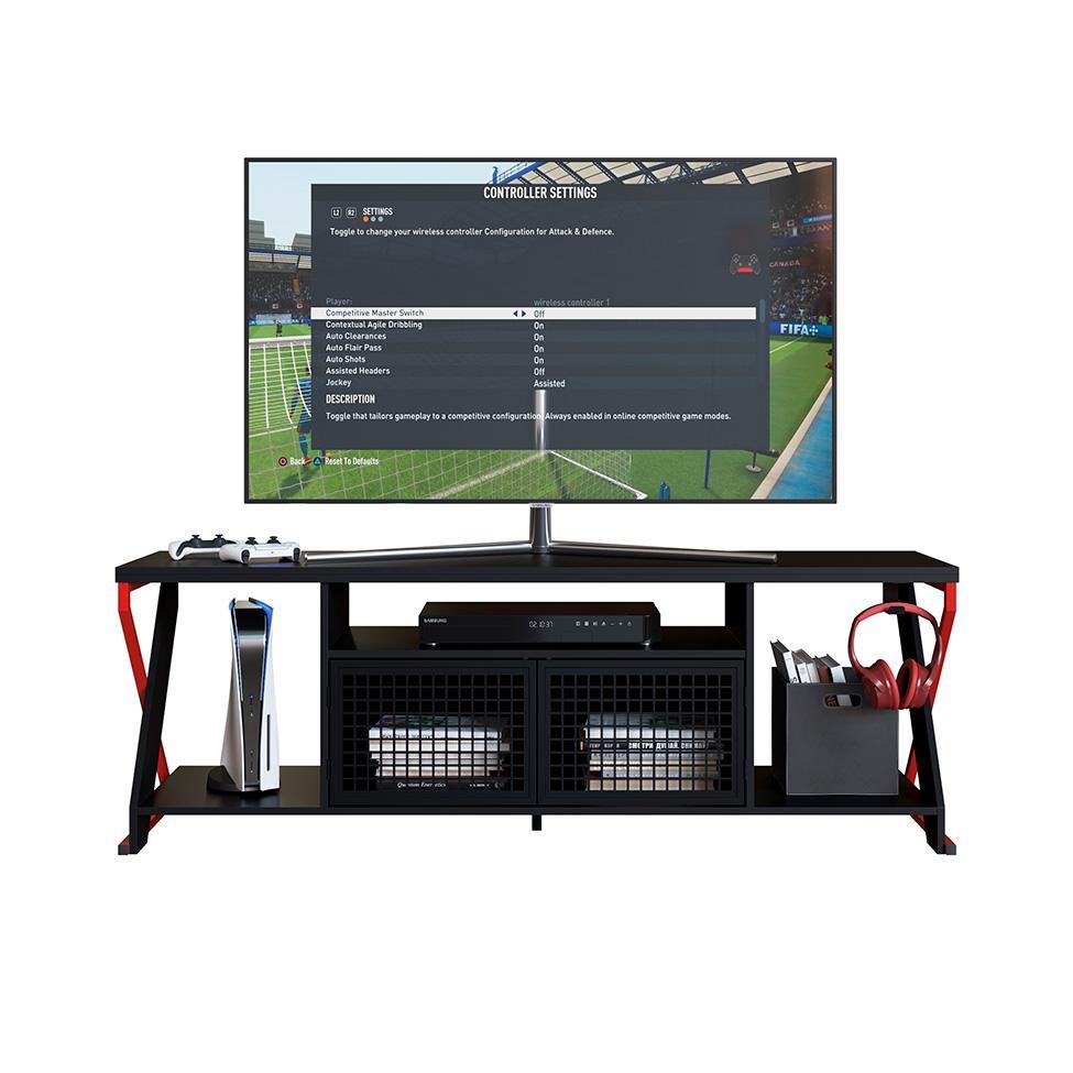 Rack Gamer para TV até 60 Polegadas Linus com LED 2 PT Preto e Vermelho - 7