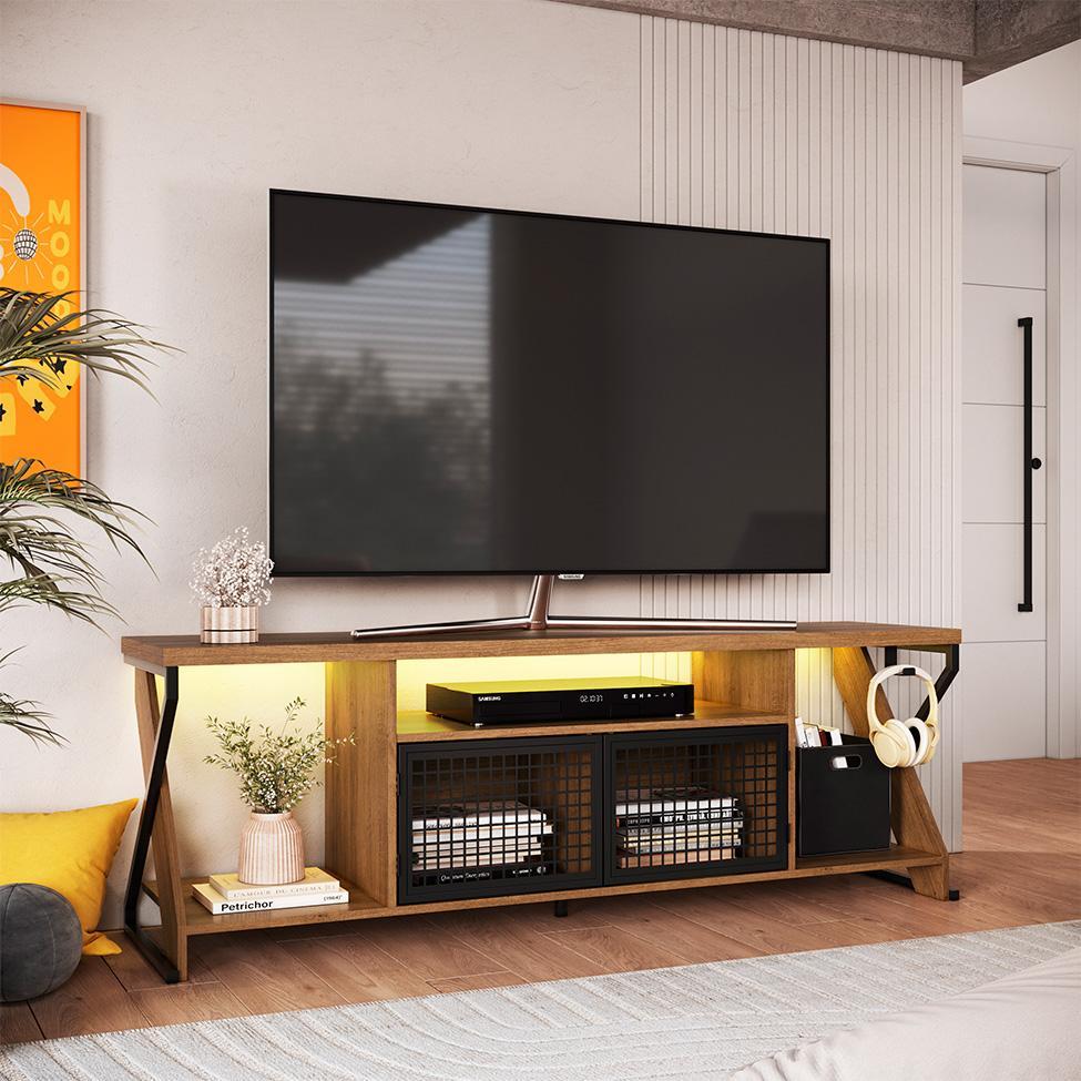 Rack Gamer para TV até 60 Polegadas Linus com LED 2 PT Mel e Preto - 1