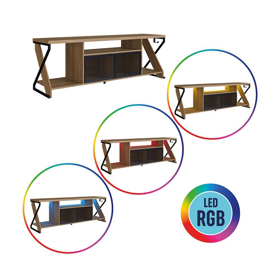 Rack Gamer para TV até 60 Polegadas Linus com LED 2 PT Mel e Preto - 2