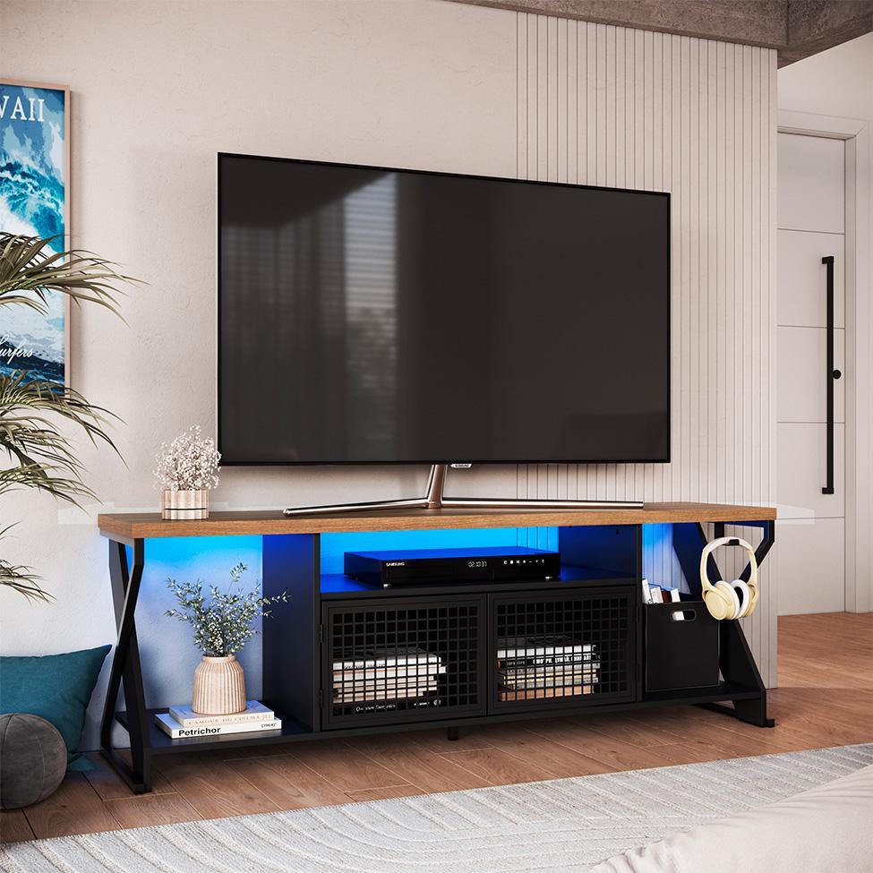 Rack Gamer para TV até 60 Polegadas Linus com LED 2 PT Preto e Mel - 1