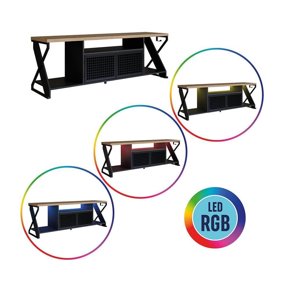 Rack Gamer para TV até 60 Polegadas Linus com LED 2 PT Preto e Mel - 2