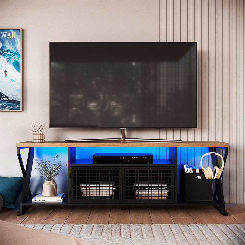 Rack Gamer para TV até 60 Polegadas Linus com LED 2 PT Preto e Mel - 4