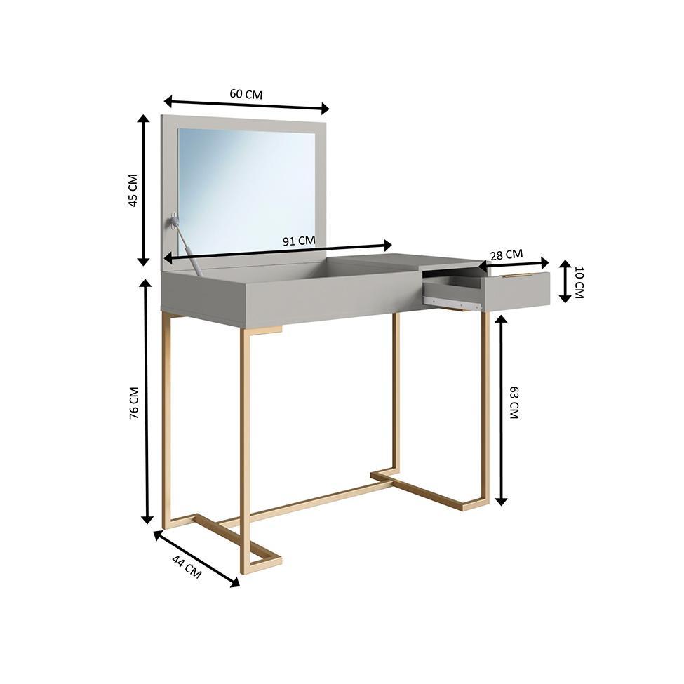 Penteadeira com Espelho Amélia 1 PT 1 GV Arenas e Champagne - 3